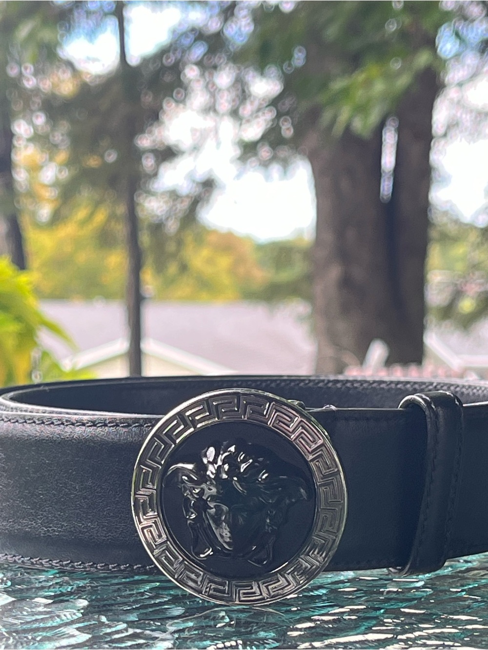 Versace Medusa Black and Silver Unisex Italian Leather Belt (GUC)